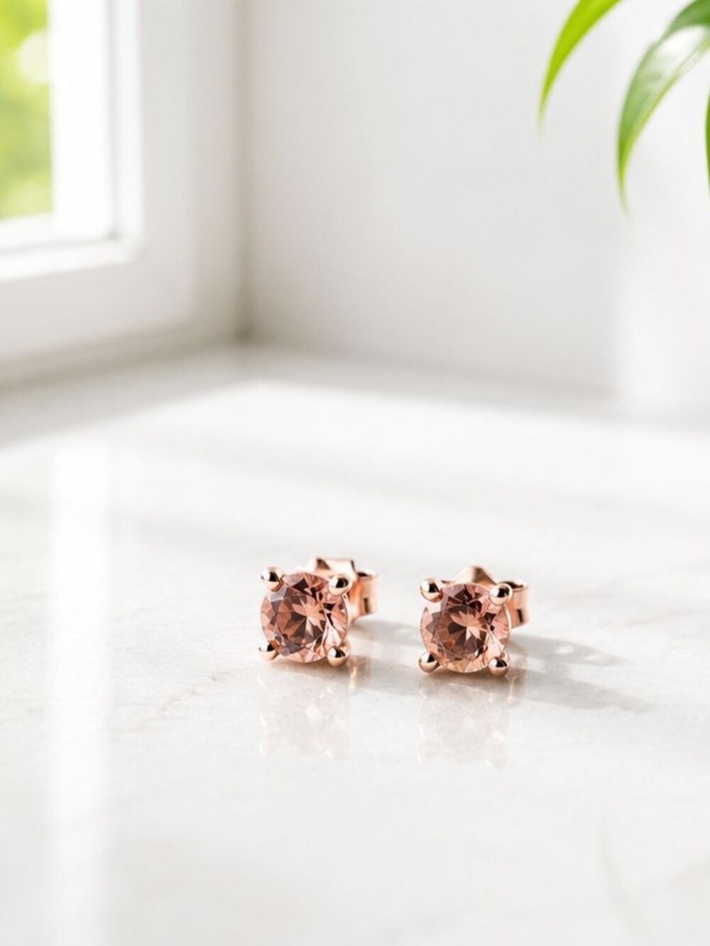 Rose Gold Stud Earrings With Pink Stones - Vintage-Inspired Minimalist Jewelry -